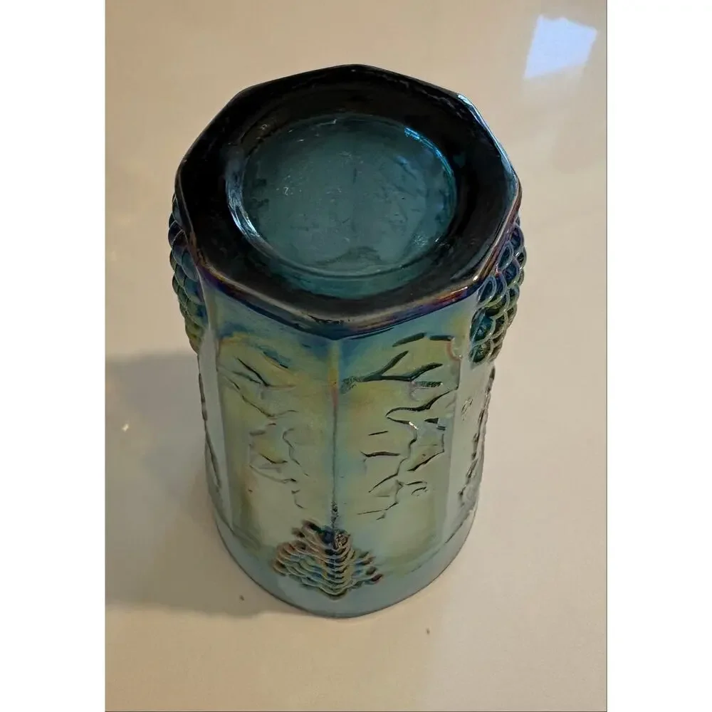 Pair of Vintage Indiana Carnival Glass Irridescent Tumblers with Grape Motif